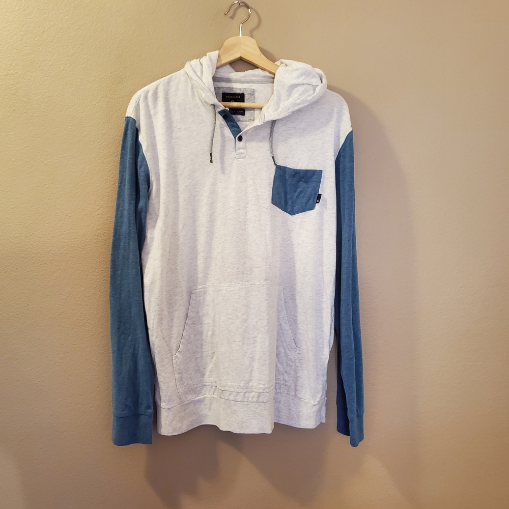 Quiksilver Gray and Blue Color Block Men's Hoodie